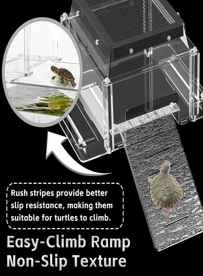 VERSSURE Turtle Basking Platform & Dock, Clear Acrylic Turtle Topper Basking Platform with Metal Mesh Top, Anti-Slip Reptile Ramp Sunbathing Dock,Fits 9.8-13.6 Inch Wide Aquariums - Image 4